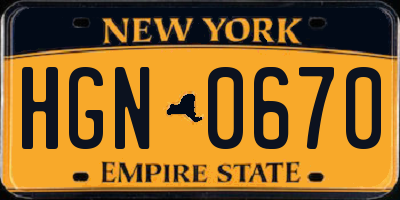 NY license plate HGN0670