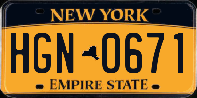 NY license plate HGN0671