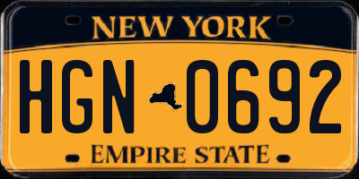 NY license plate HGN0692