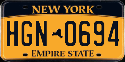 NY license plate HGN0694