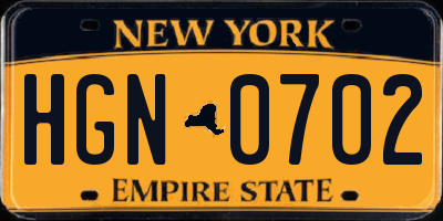 NY license plate HGN0702