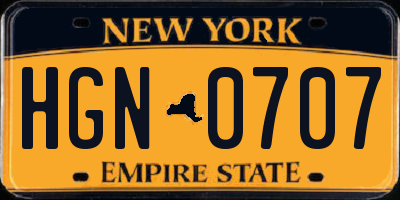NY license plate HGN0707