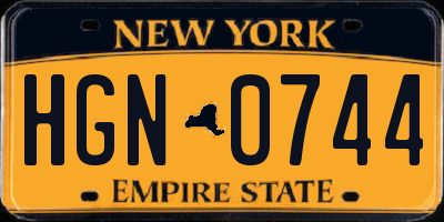 NY license plate HGN0744
