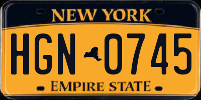 NY license plate HGN0745