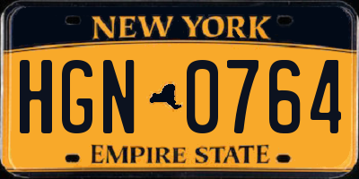 NY license plate HGN0764
