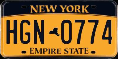 NY license plate HGN0774