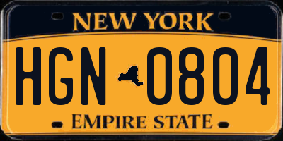 NY license plate HGN0804