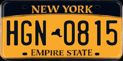 NY license plate HGN0815