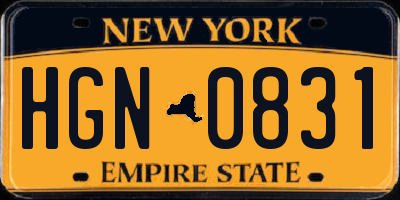 NY license plate HGN0831