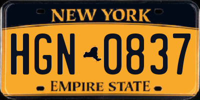 NY license plate HGN0837