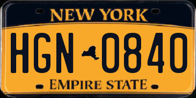 NY license plate HGN0840