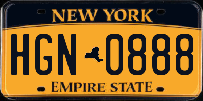 NY license plate HGN0888