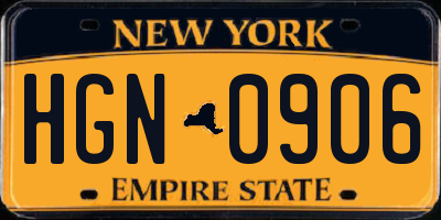 NY license plate HGN0906