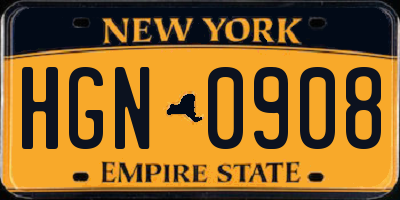 NY license plate HGN0908