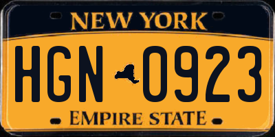 NY license plate HGN0923