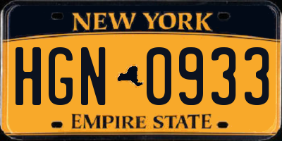 NY license plate HGN0933