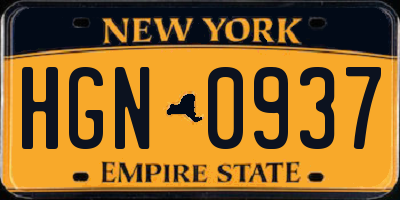 NY license plate HGN0937