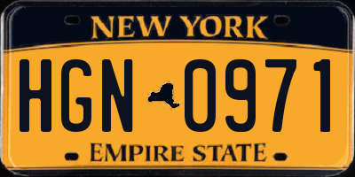 NY license plate HGN0971