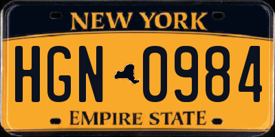 NY license plate HGN0984