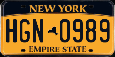 NY license plate HGN0989