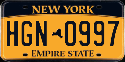 NY license plate HGN0997