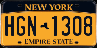 NY license plate HGN1308