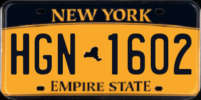 NY license plate HGN1602
