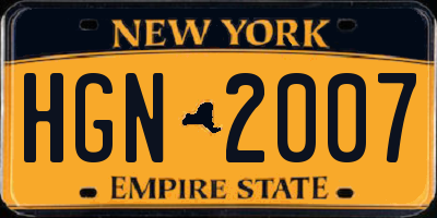 NY license plate HGN2007