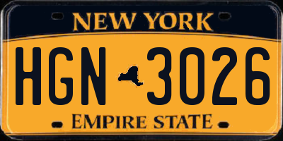 NY license plate HGN3026