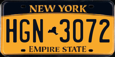 NY license plate HGN3072