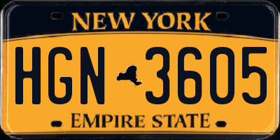 NY license plate HGN3605