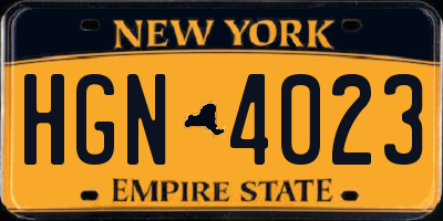 NY license plate HGN4023