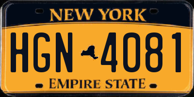 NY license plate HGN4081