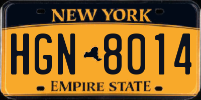 NY license plate HGN8014