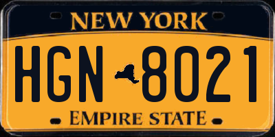 NY license plate HGN8021
