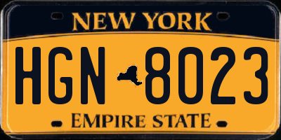 NY license plate HGN8023