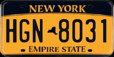 NY license plate HGN8031