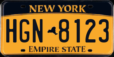 NY license plate HGN8123