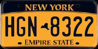 NY license plate HGN8322