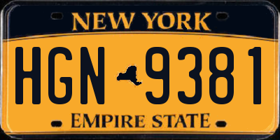 NY license plate HGN9381