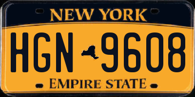 NY license plate HGN9608