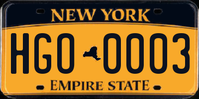 NY license plate HGO0003