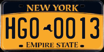 NY license plate HGO0013