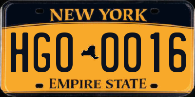 NY license plate HGO0016