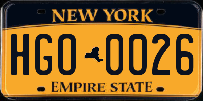 NY license plate HGO0026