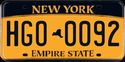 NY license plate HGO0092