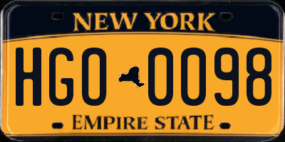 NY license plate HGO0098