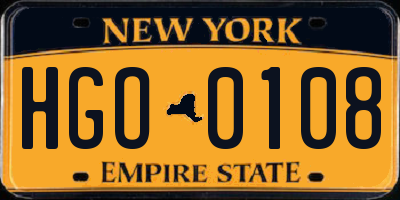 NY license plate HGO0108