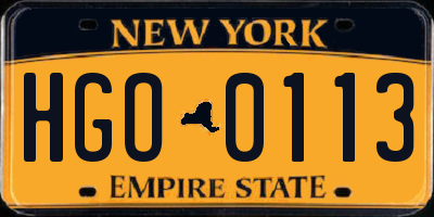 NY license plate HGO0113