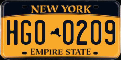 NY license plate HGO0209